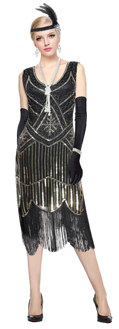 5504 1920s Sequined Vintage Beaded Gatsby Flapper Evening Prom Roaring 20s